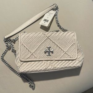 Tory Burch Brand New, Ivory small kira diamond woven convertible shoulder bag.